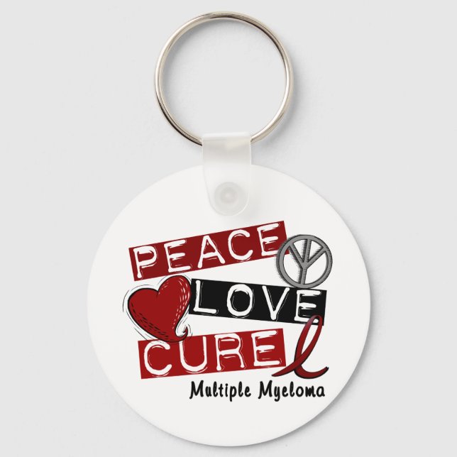Multiple Myeloma PEACE LOVE CURE 1 Key Ring (Front)