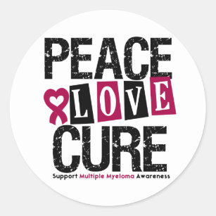 Multiple Myeloma Peace Love Cure Classic Round Sticker