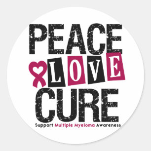 Multiple Myeloma Peace Love Cure Classic Round Sticker