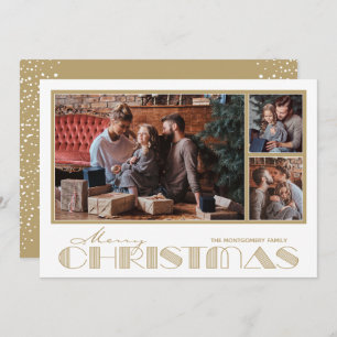 Multiple Photo Gold Merry Christmas Holiday Card