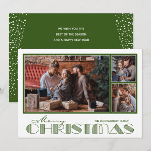  Multiple Photo Green Merry Christmas Holiday Card
