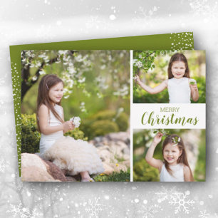 Multiple Photo Green Merry Christmas Holiday Card