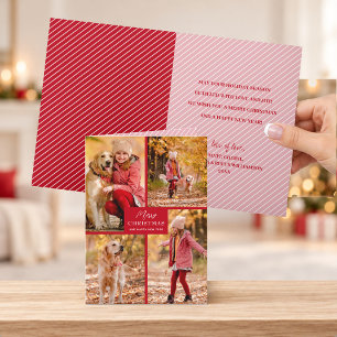 Multiple Photo Merry Christmas Folded Red Holiday Card