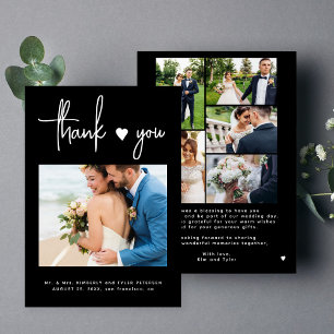 Multiple photo modern black wedding  thank you card
