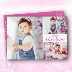 Multiple Photo Pink Merry Christmas Holiday Card