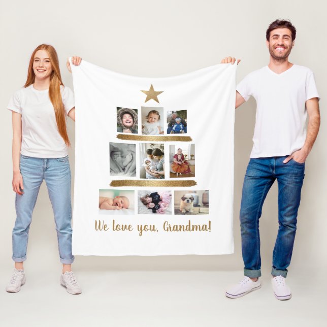  Multiple Photo We Love you Grandma Christmas tree Fleece Blanket (In Situ)