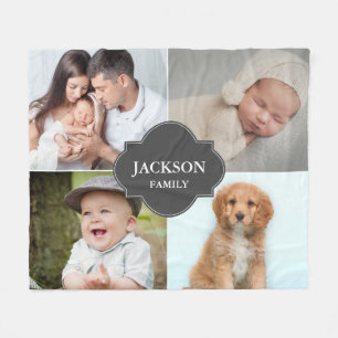 Multiple Photos Family Name Crest Personalised Fleece Blanket