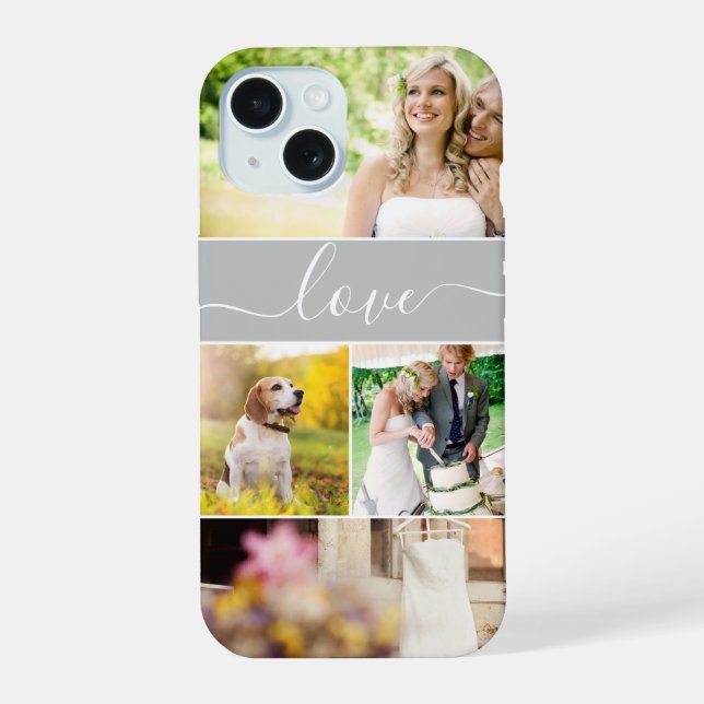 Multiple photos love script newlywed bride custom iPhone 15 case (Back)