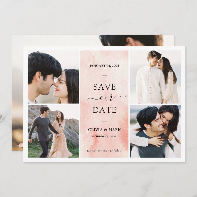 Multiple Photos Watercolor Bar Save The Date (Front/Back)