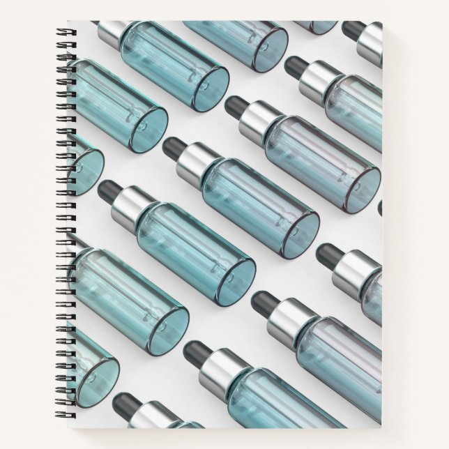 Multiple rows of glass dropper bottles notebook (Front)