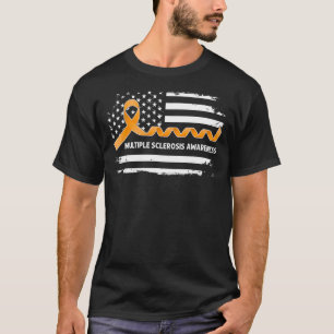Multiple Sclerosis Awareness American Flag Orang T-Shirt