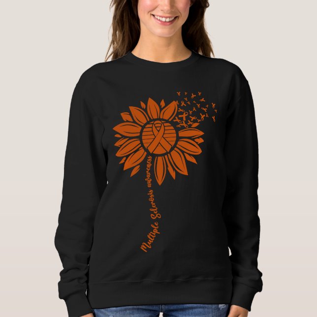 Multiple Sclerosis Awareness Orange Sunflower MS W Sweatshirt (Front)