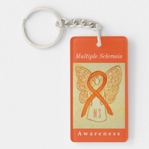 Multiple Sclerosis Awareness Ribbon Angel Keychain