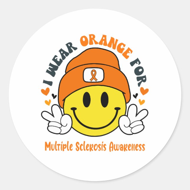 Multiple Sclerosis Awareness Ribbon Support Gifts Classic Round Sticker (Front)