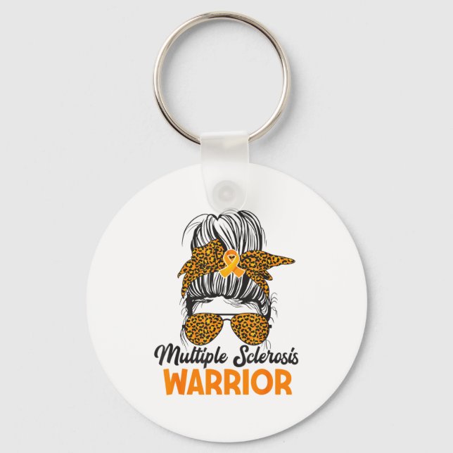 Multiple Sclerosis Awareness Warrior Messy Bun Ora Key Ring (Front)