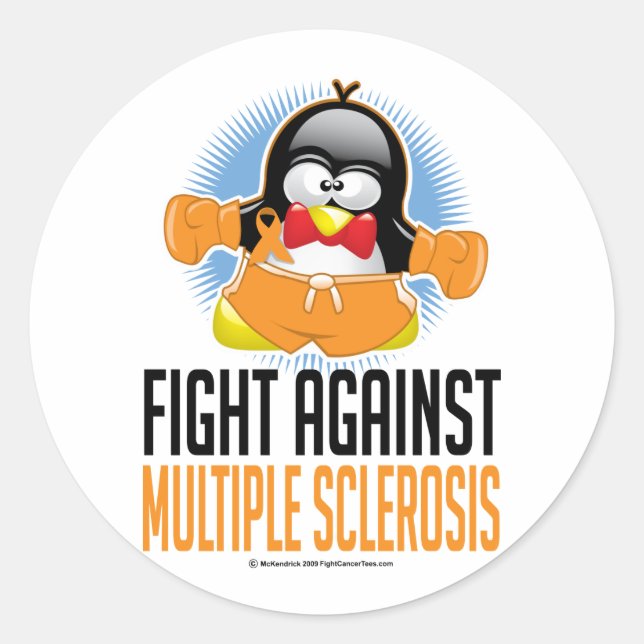 Multiple Sclerosis Boxing Penguin Classic Round Sticker (Front)