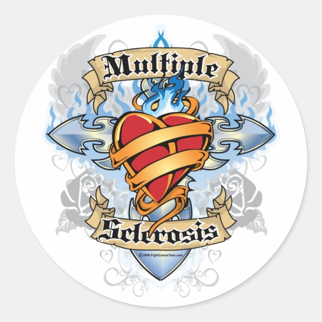 Multiple Sclerosis Cross & Heart Classic Round Sticker (Front)