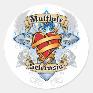 Multiple Sclerosis Cross & Heart Classic Round Sticker