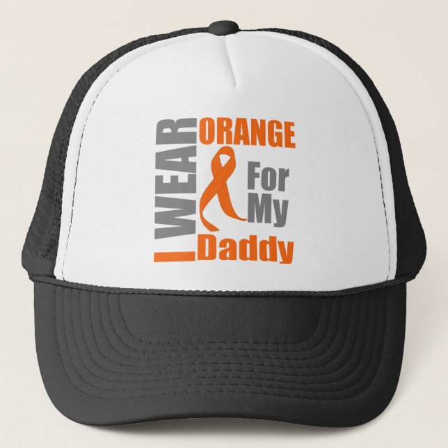 Multiple Sclerosis I Wear Orange Ribbon Daddy Trucker Hat (Front)