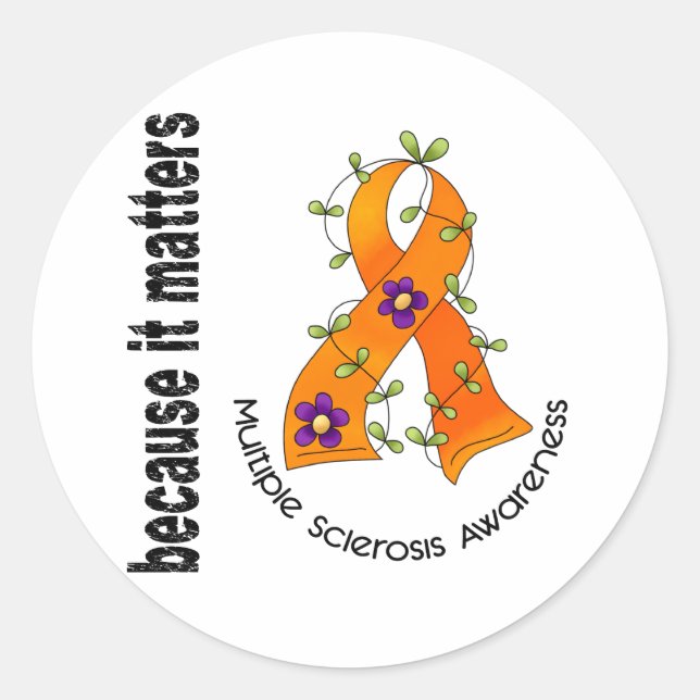 Multiple Sclerosis MS Flower Ribbon 3 Classic Round Sticker (Front)