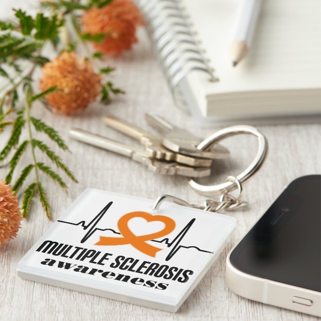 Multiple Sclerosis MS Heartbeat awareness T-Shirt Key Ring (Front Right)