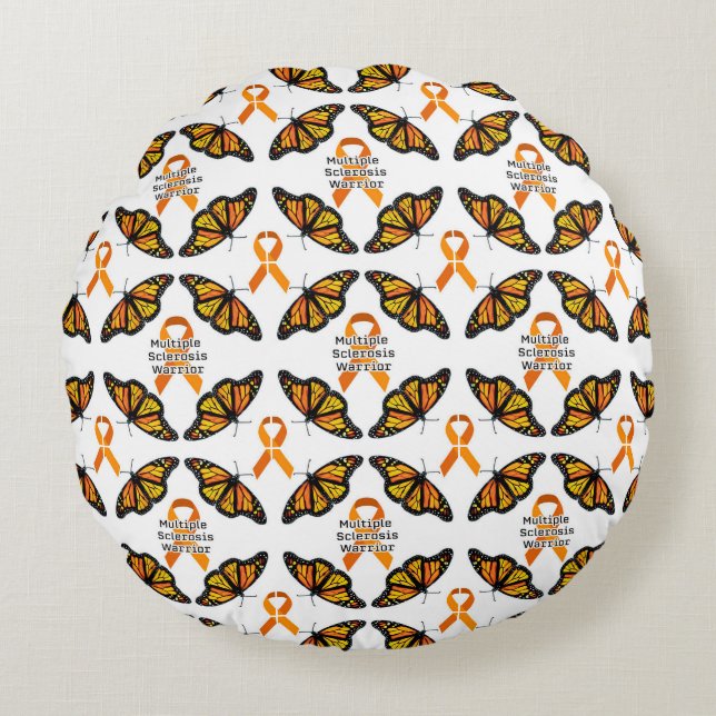 Multiple sclerosis MS warrior with butterflies Round Cushion (Front)