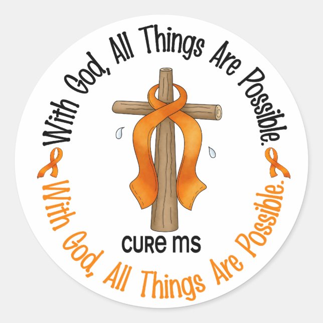 Multiple Sclerosis MS WITH GOD CROSS 1 Classic Round Sticker (Front)