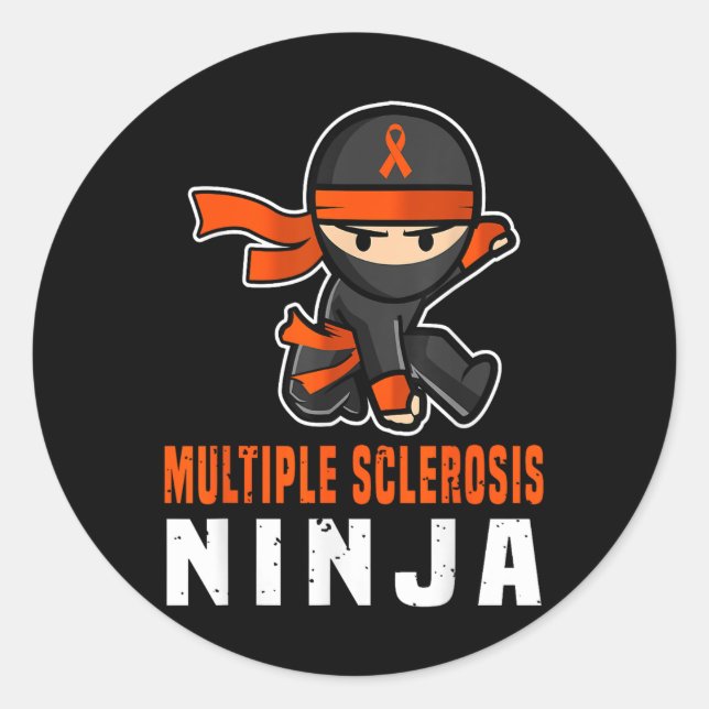 Multiple Sclerosis Ninja Awareness Funny Orange Ri Classic Round Sticker (Front)