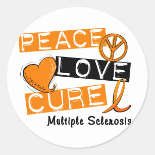 Multiple Sclerosis PEACE LOVE CURE 1 Classic Round Sticker