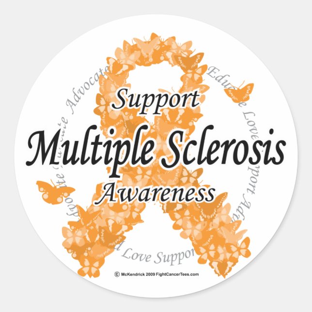 Multiple Sclerosis Ribbon of Butterflies Classic Round Sticker (Front)