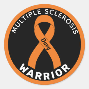 Multiple Sclerosis Warrior Ribbon Black Classic Round Sticker