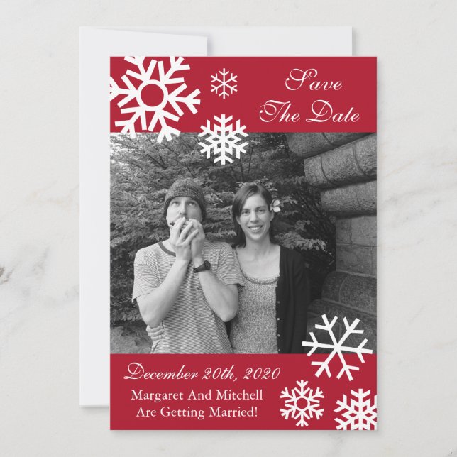 Multiple Snowflakes Photo Save The Dates Burgandy Save The Date (Front)