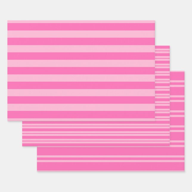 Multiple Stripe Patterns DIY Colours 2 Tone Pink Wrapping Paper Sheet (Set)