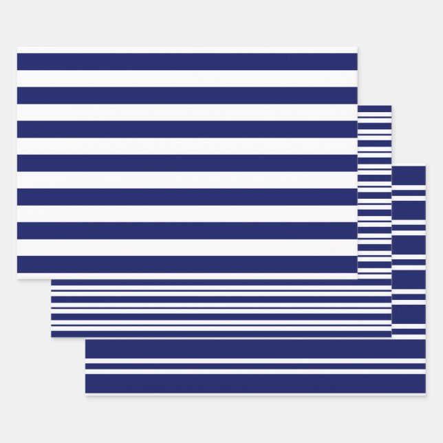 Multiple Stripe Patterns DIY Colours White Blue Wrapping Paper Sheet (Set)
