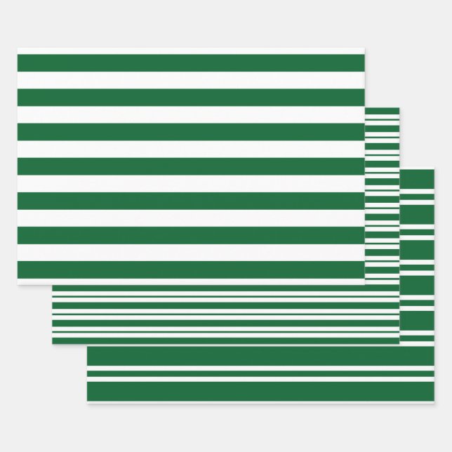 Multiple Stripe Patterns DIY Colours White Green Wrapping Paper Sheet (Set)