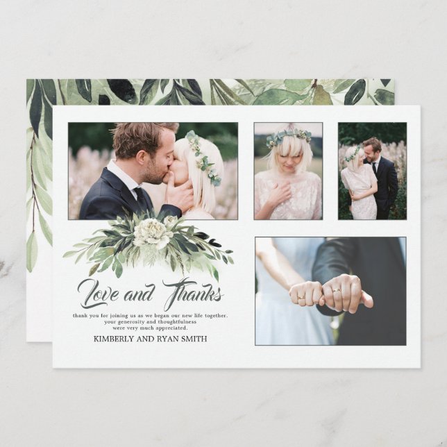 Multiple Wedding Photos | Greenery Thank You Card (Front/Back)