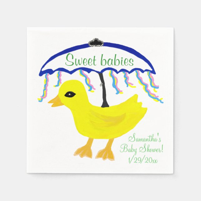 Multiples Cute Yellow Ducky Baby Shower Umbrella Napkin (Front)