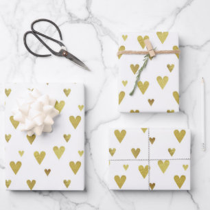 Multiples Golden Hearts on White Background Wrapping Paper Sheet