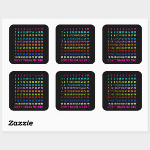 Multiplication table square sticker