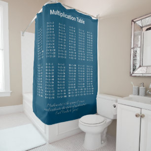 Multiplication Table White Text On Dark Shower Curtain