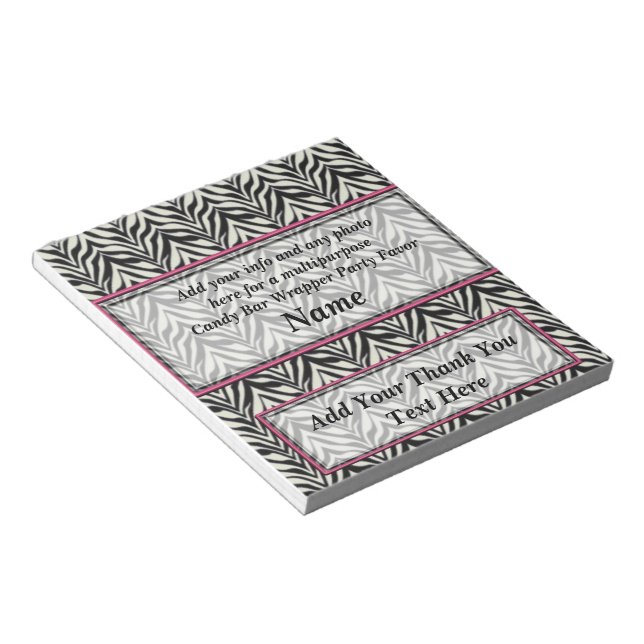 Multipurpose Zebra Candy Bar Wrapper Party Favours Notepad (Angled)
