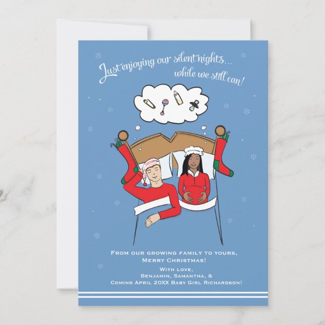 Multiracial Christmas Card Pregnancy Announcement (Front)