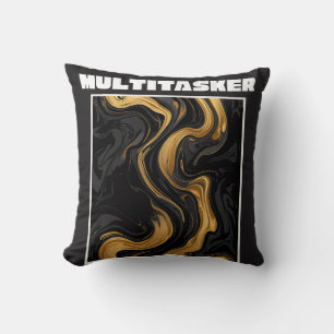 Multitasker Gold & Black Liquid Marble Abstract Cushion