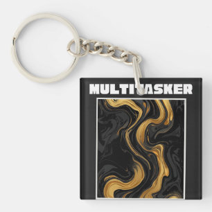Multitasker Gold & Black Liquid Marble Abstract Key Ring
