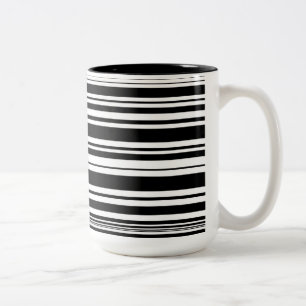 Multitudes of Uneven Black and White Stripes Two-Tone Coffee Mug