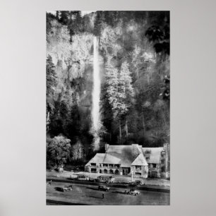 Multnomah Falls and Lodge Photograph Poster