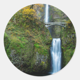 Multnomah Falls In Autumn In The Columbia Gorge Classic Round Sticker