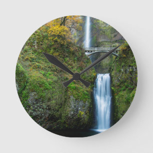 Multnomah Falls In Autumn In The Columbia Gorge Round Clock