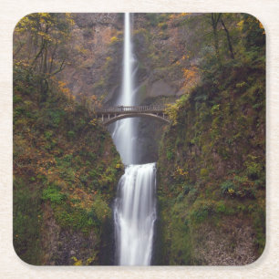 Multnomah Falls in late Autumn Square Paper Coaster