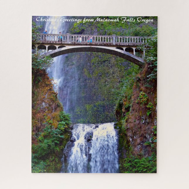 Multnomah Falls Oregon. Christmas Greetings Jigsaw Puzzle (Vertical)